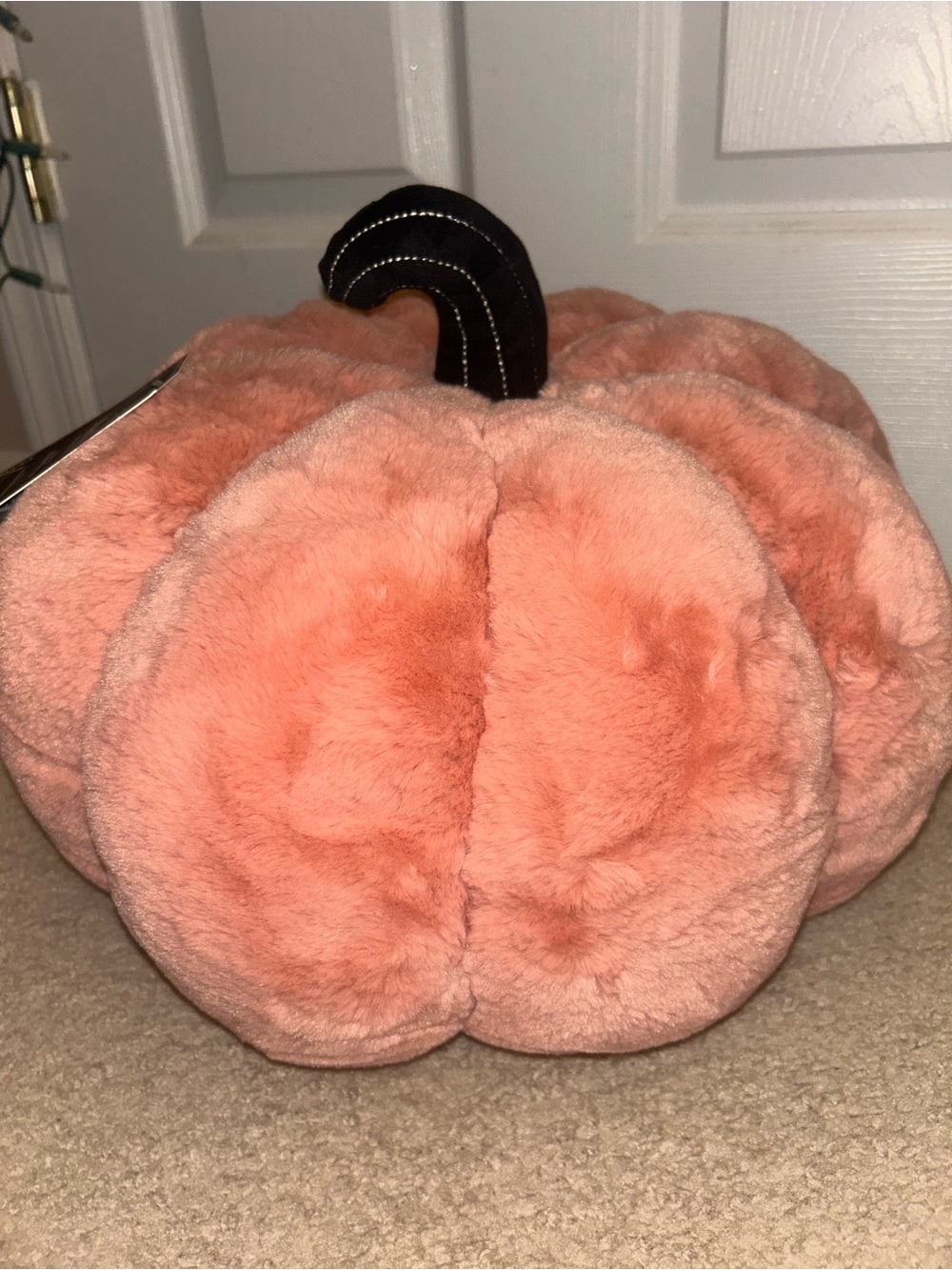 Martha Stewart Light Pink Faux Fur Decorative Pumpkin Halloween Pillow - Picture 5 of 5